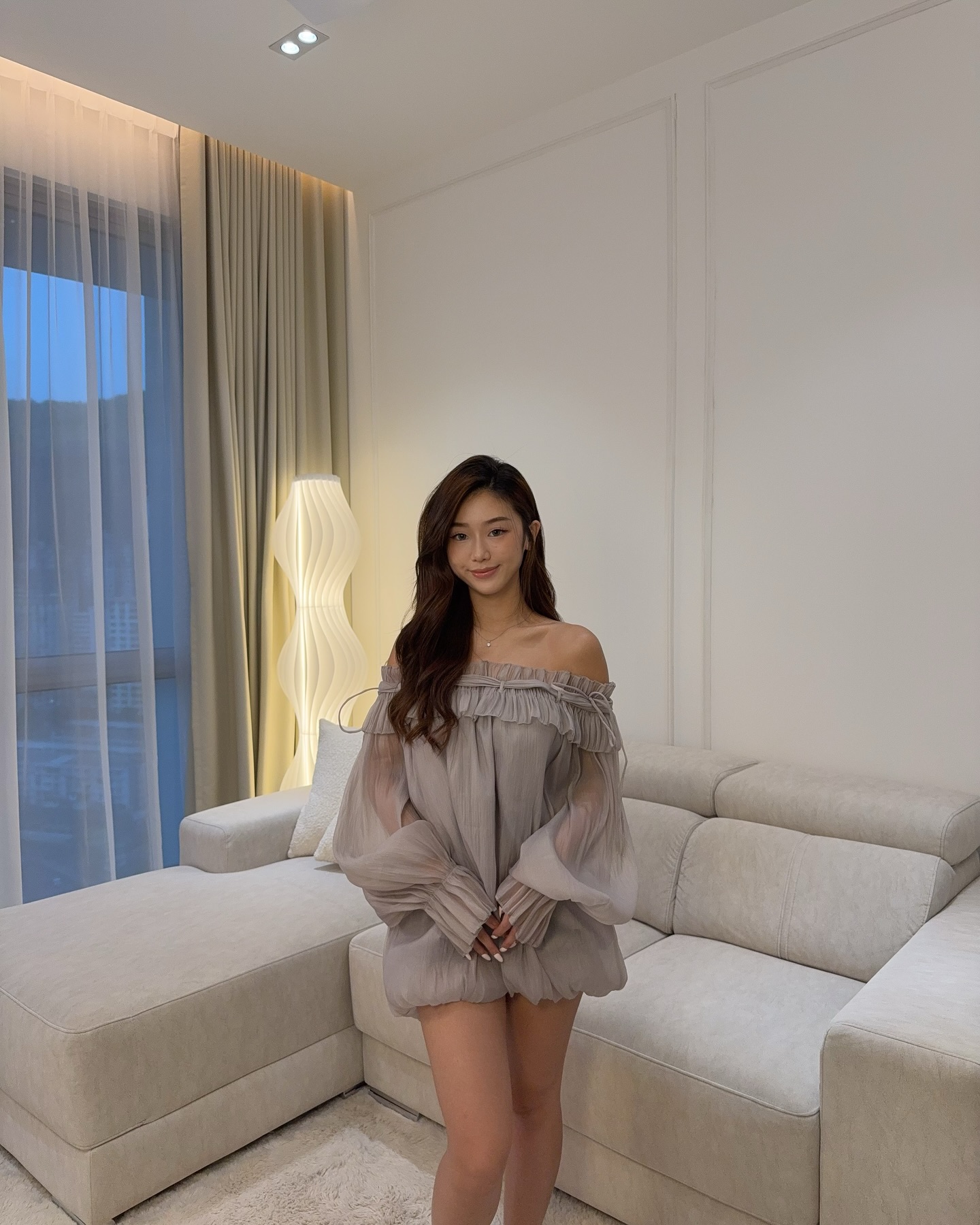 Purple Off Shoulder Mesh Dress