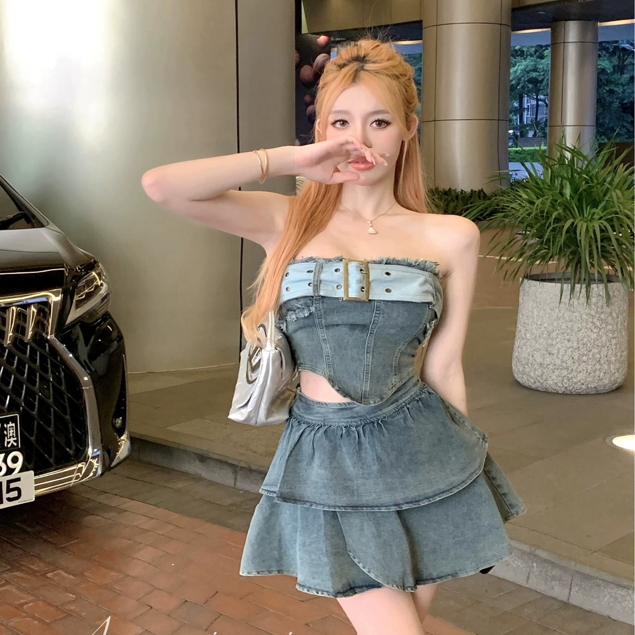 Denim Tube Top & Skirt Set