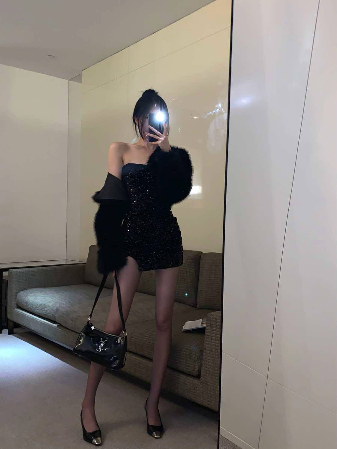 Black Glitter Tube Dress