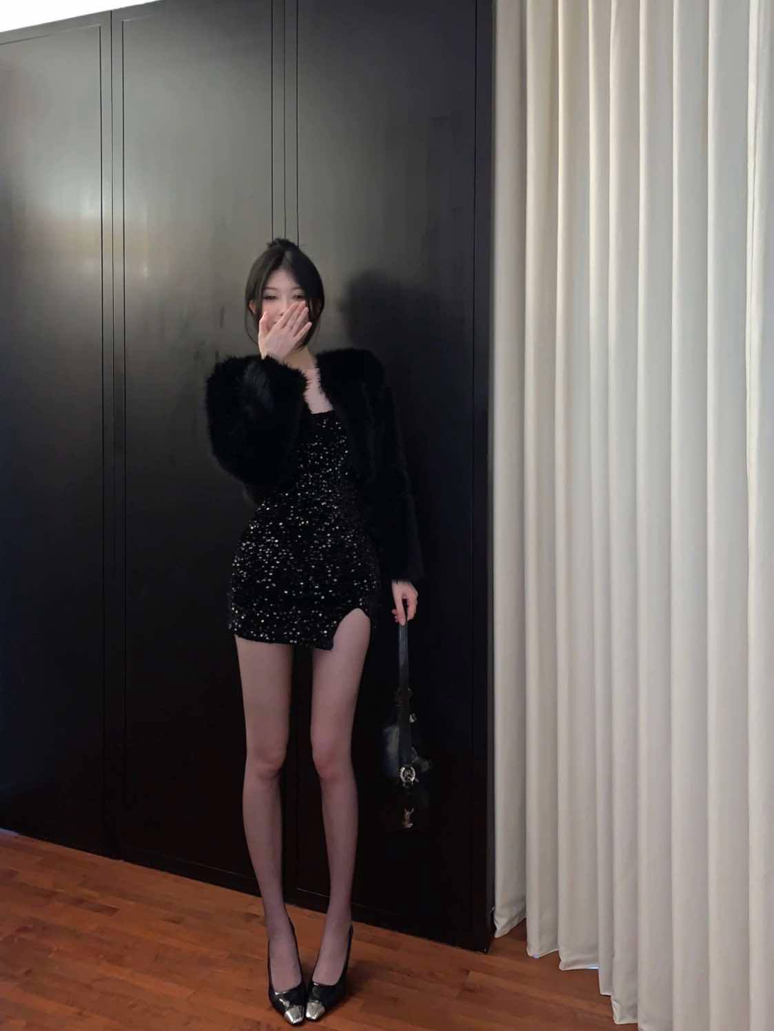 Black Glitter Tube Dress