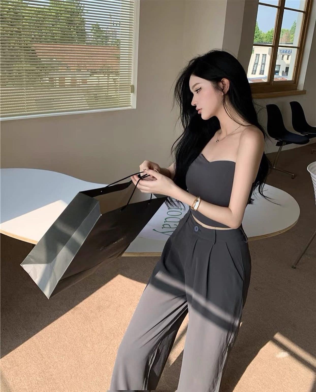 Grey Tube & Grey Suit Pants Set Wear