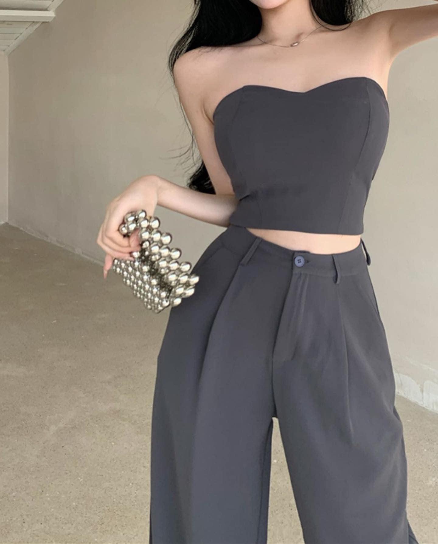 Grey Tube & Grey Suit Pants Set Wear