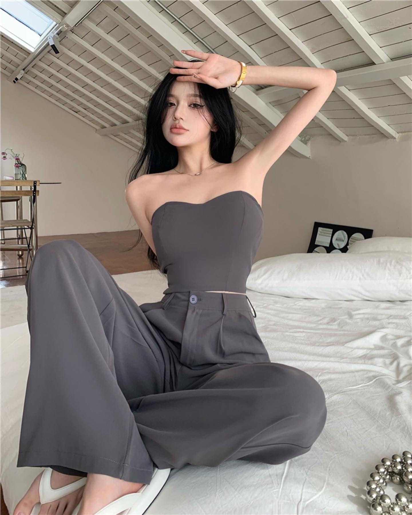 Grey Tube & Grey Suit Pants Set Wear