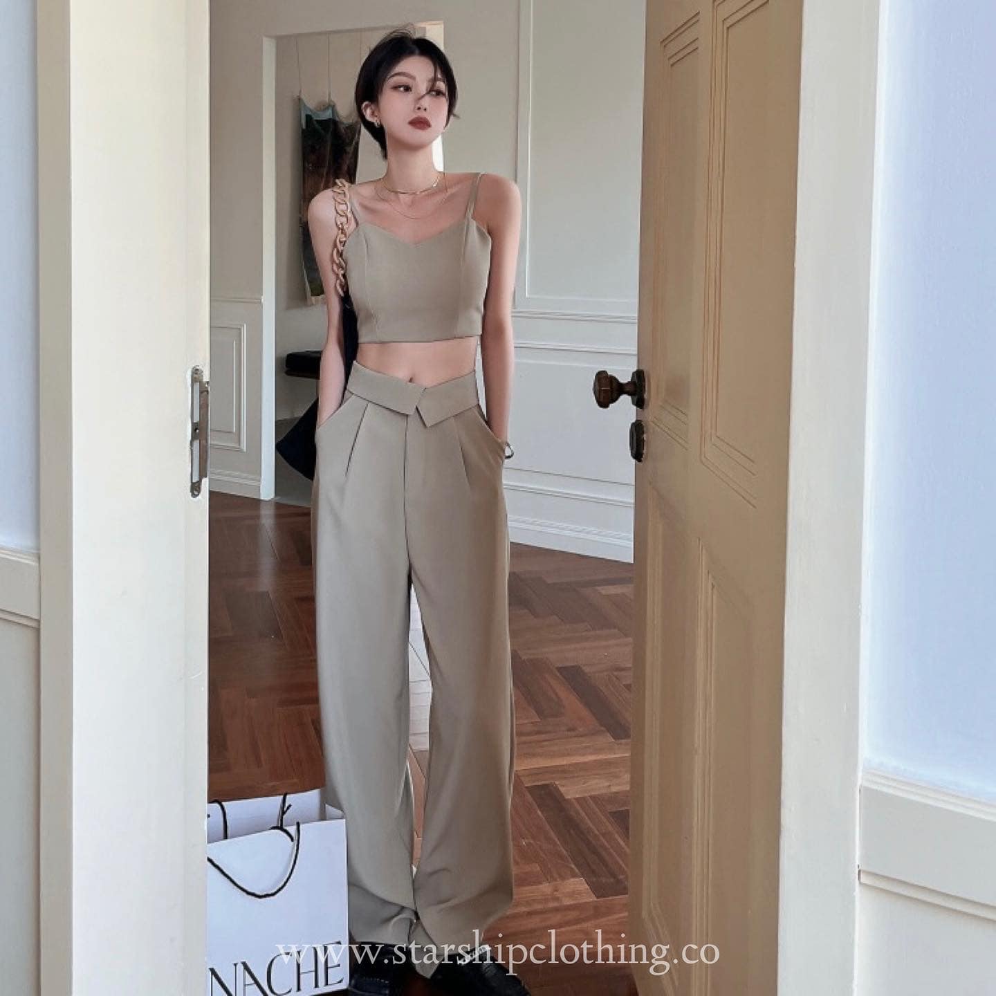 Bailey Padded Tank Top & High Waist Straight Suit Pants Set