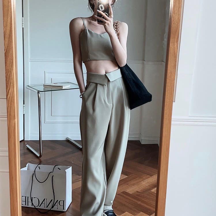 Bailey Padded Tank Top & High Waist Straight Suit Pants Set