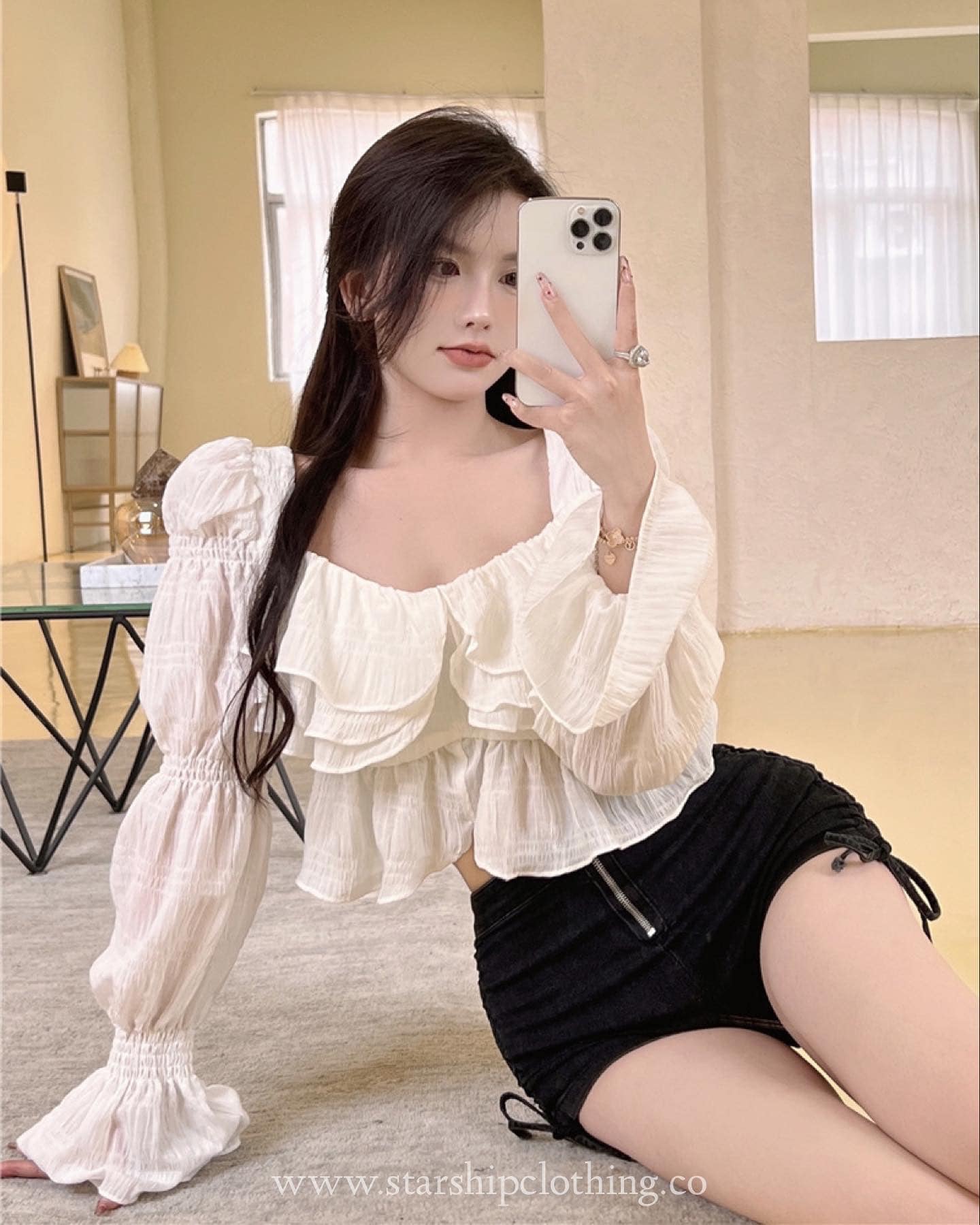 Chiffon Puffy Sleeve Blouse