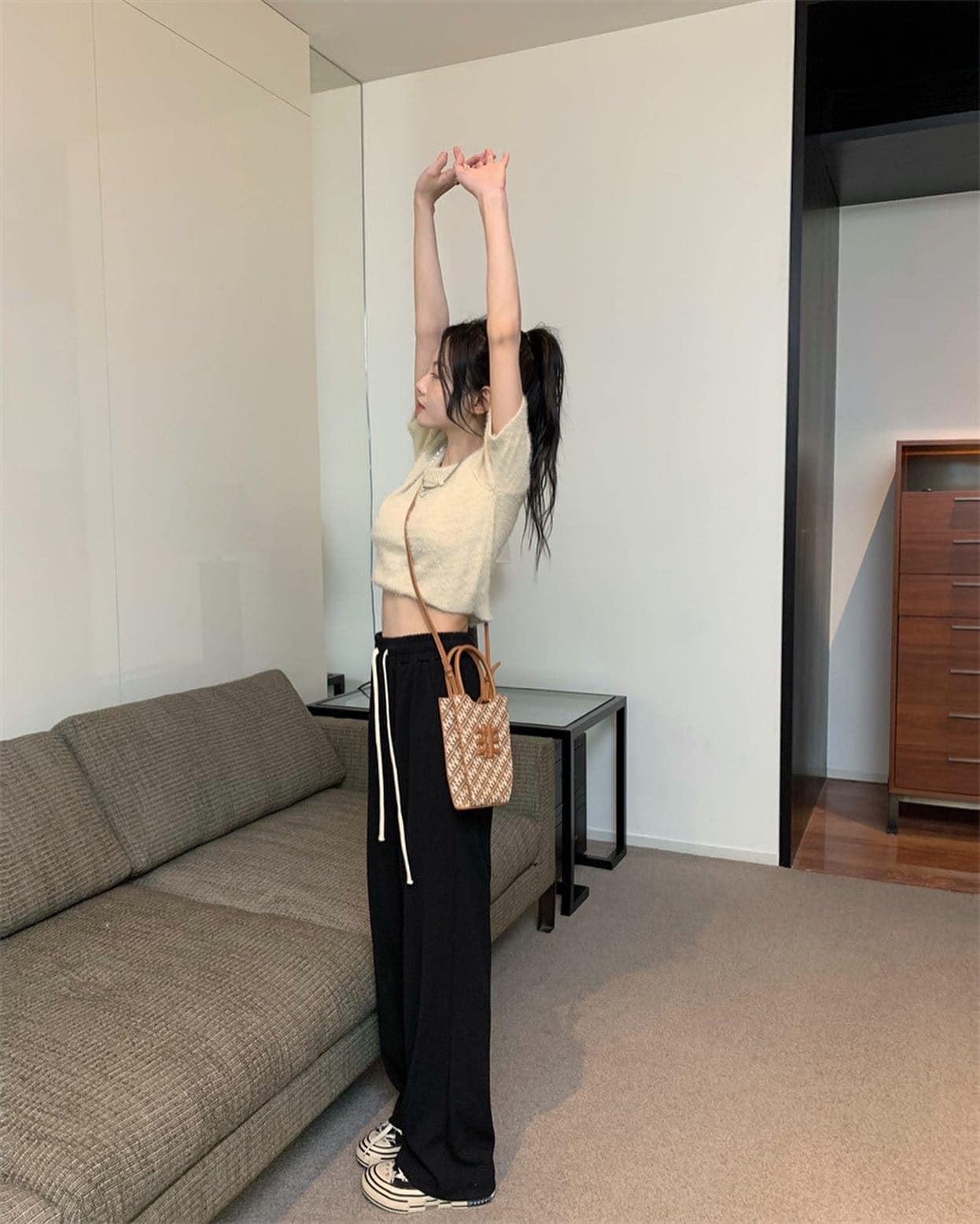 Drawstring High Waist Long Pants