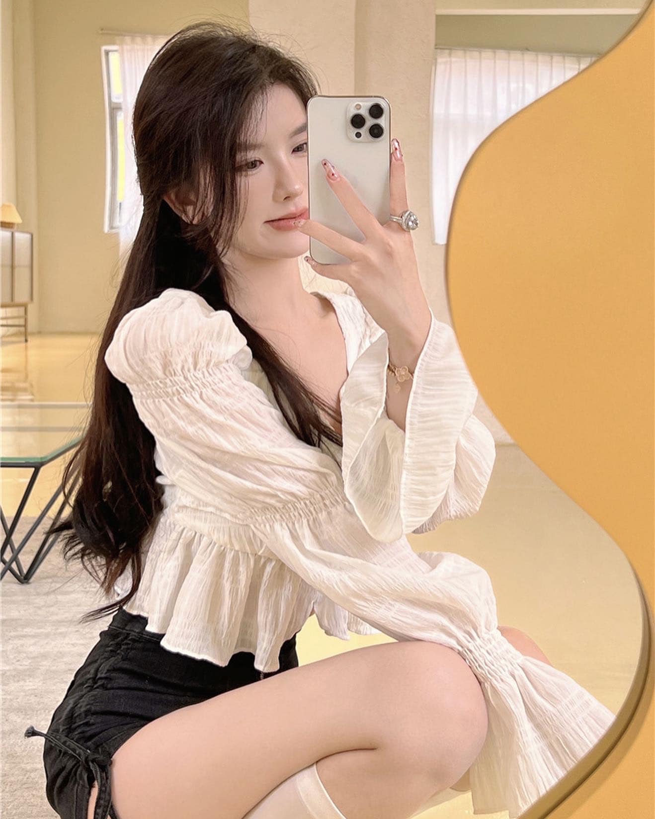 Chiffon Puffy Sleeve Blouse