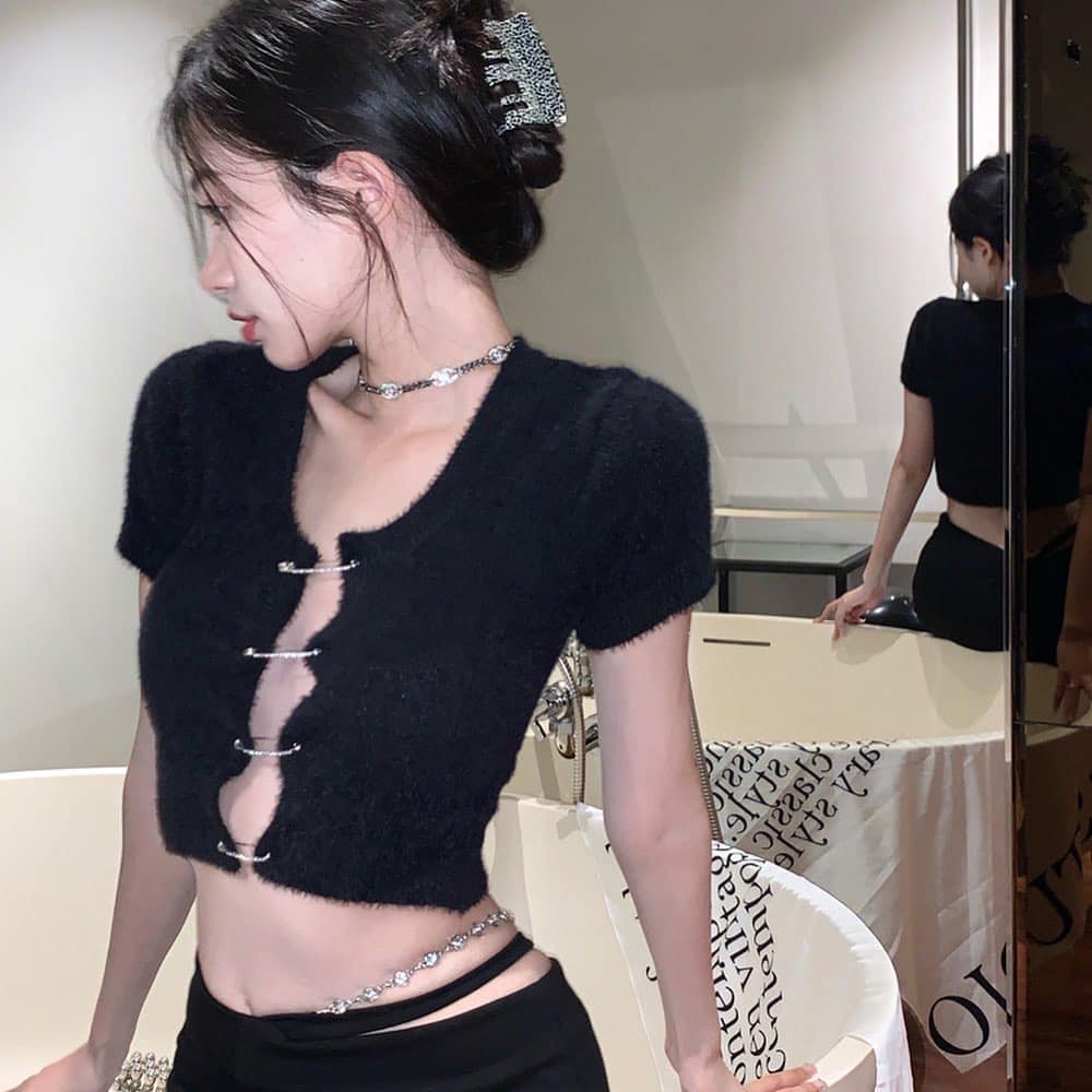 Short Sleeve Sexy Furry Blouse