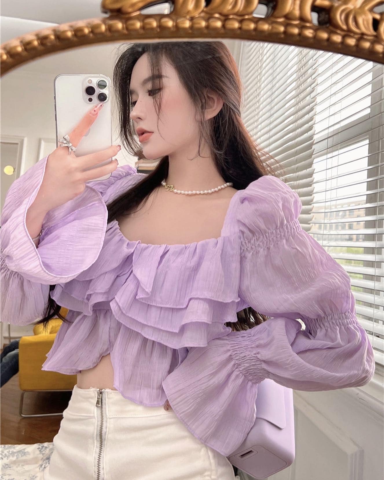 Chiffon Puffy Sleeve Blouse