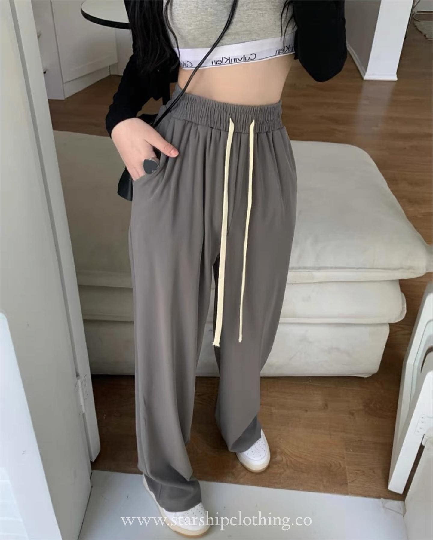 Drawstring High Waist Long Pants
