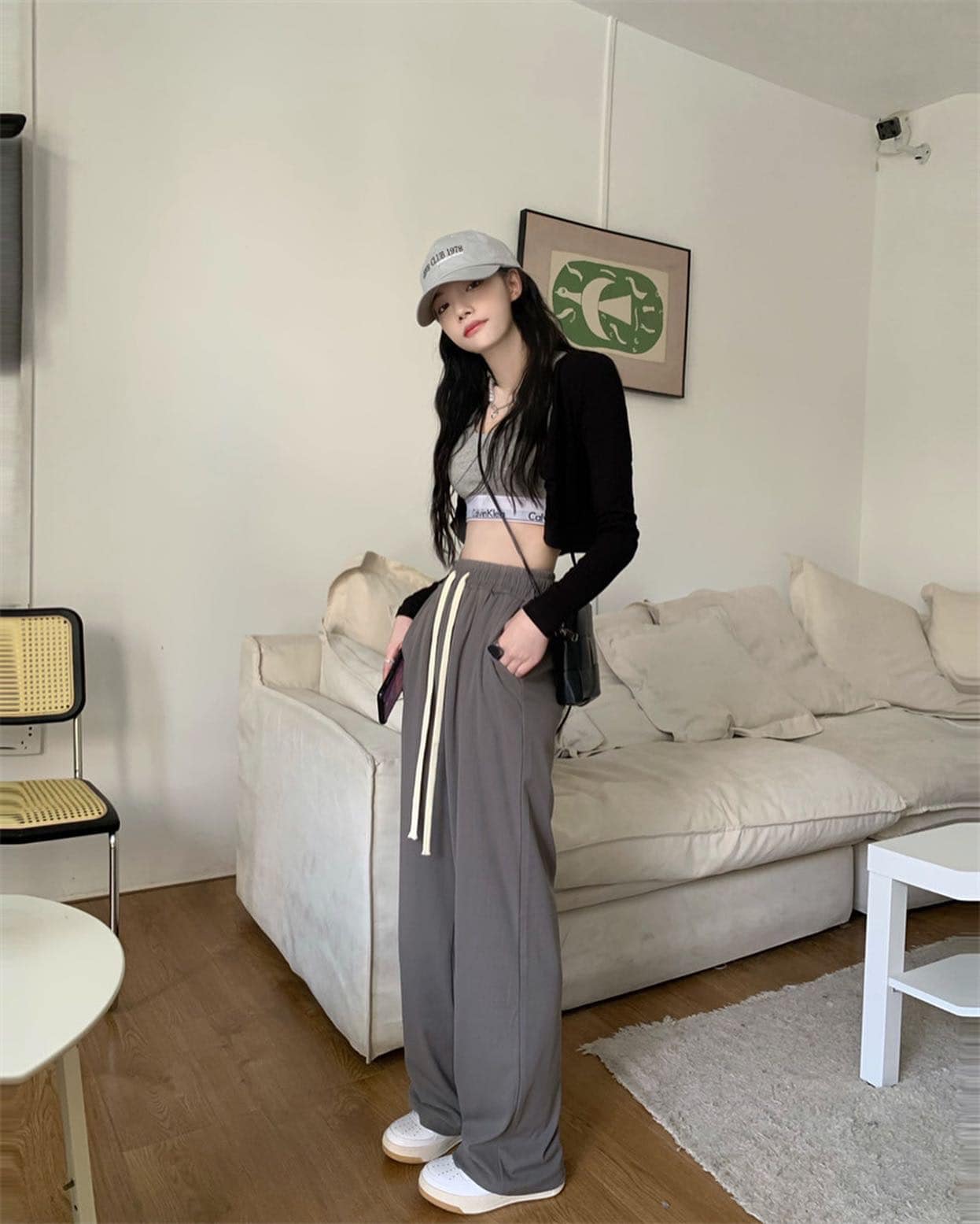 Drawstring High Waist Long Pants