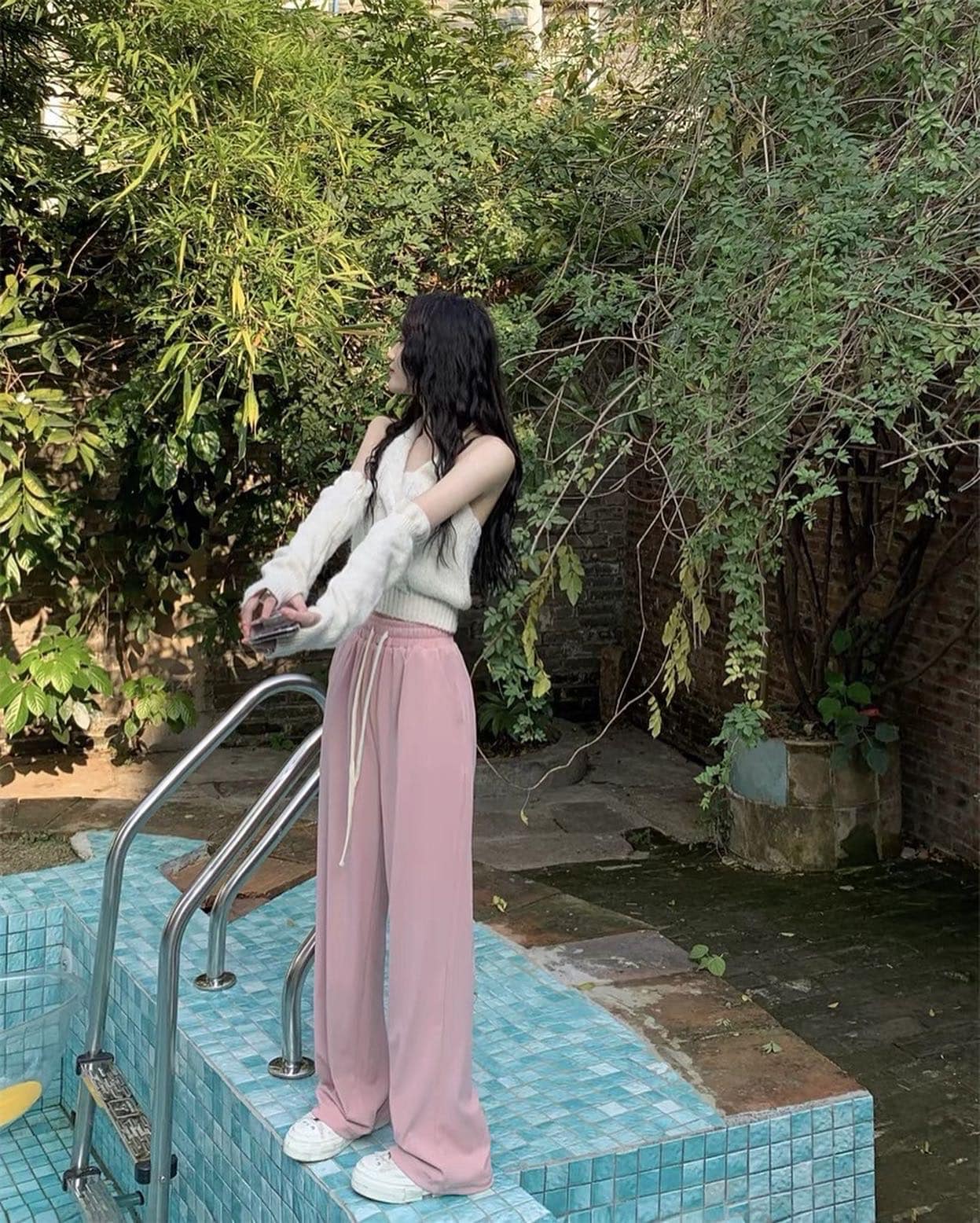 Drawstring High Waist Long Pants