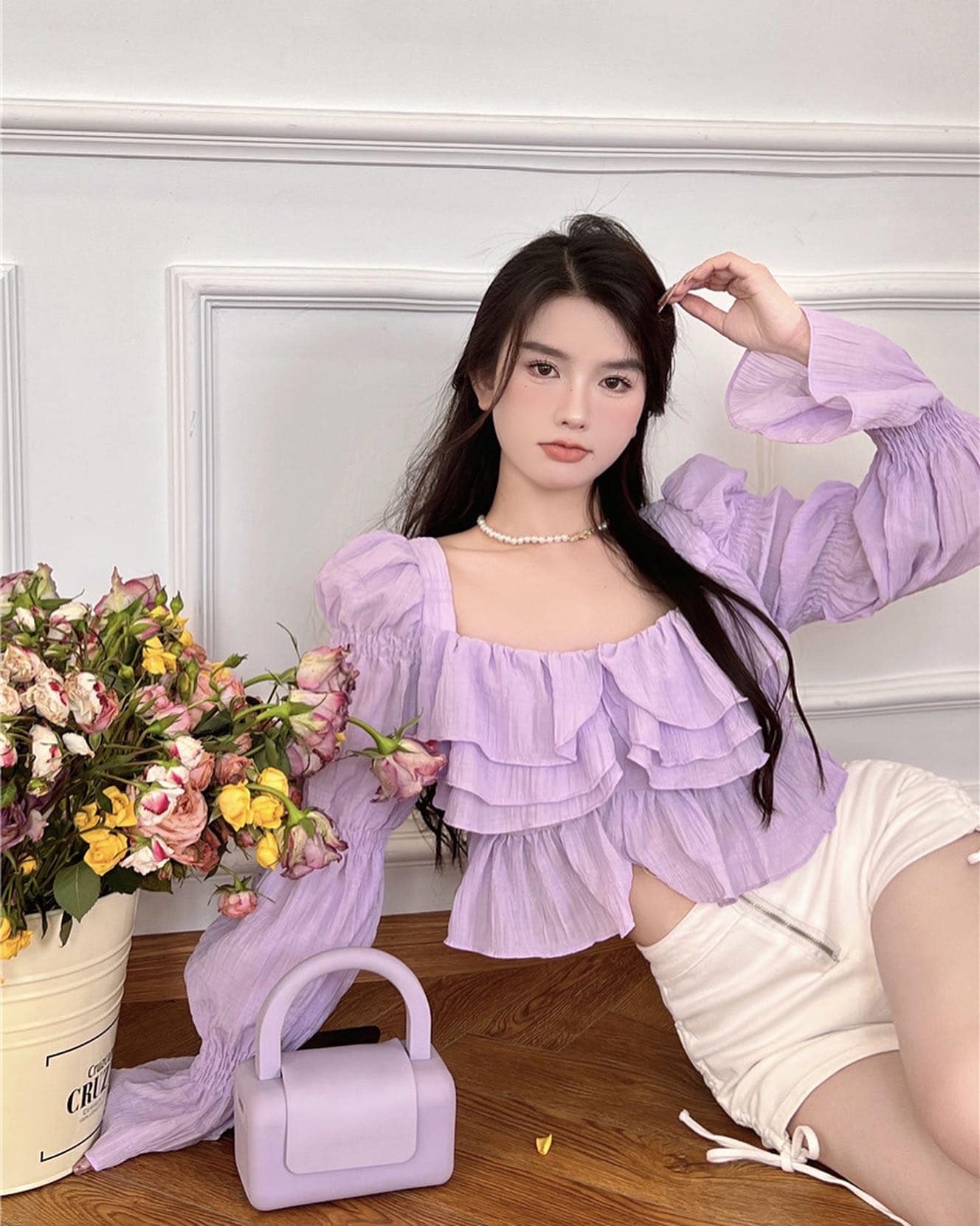 Chiffon Puffy Sleeve Blouse