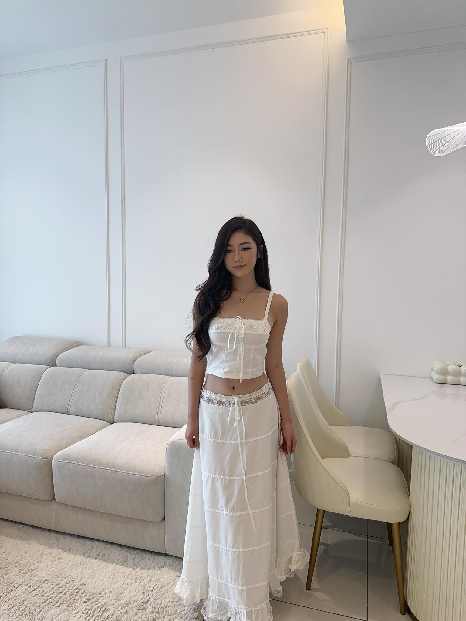 White Lace Crop Top & Long Skirt Set