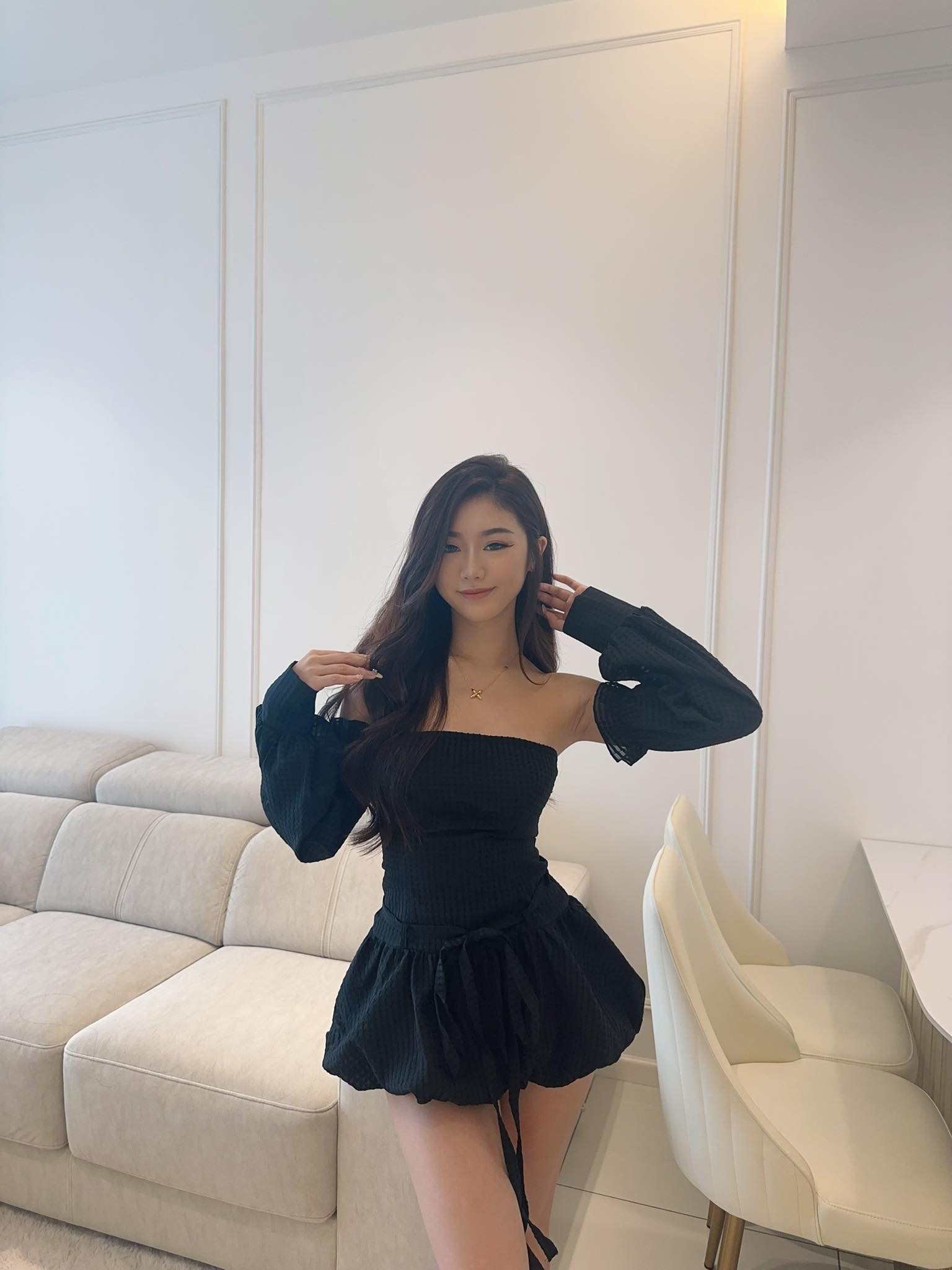 Tube Dress with Puffy Sleeves