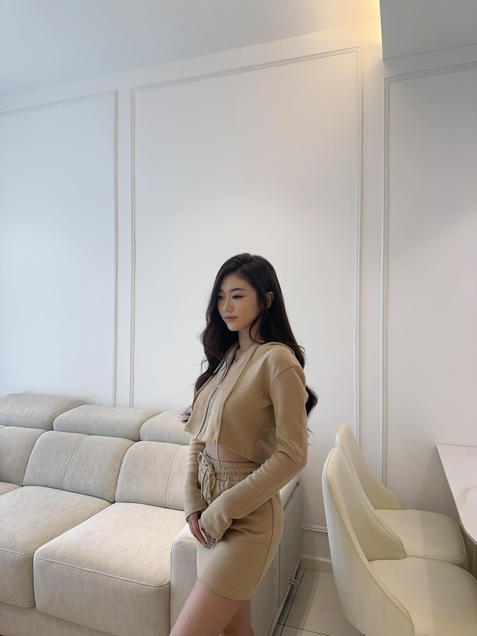 Khaki Hoodie & Skirt Set