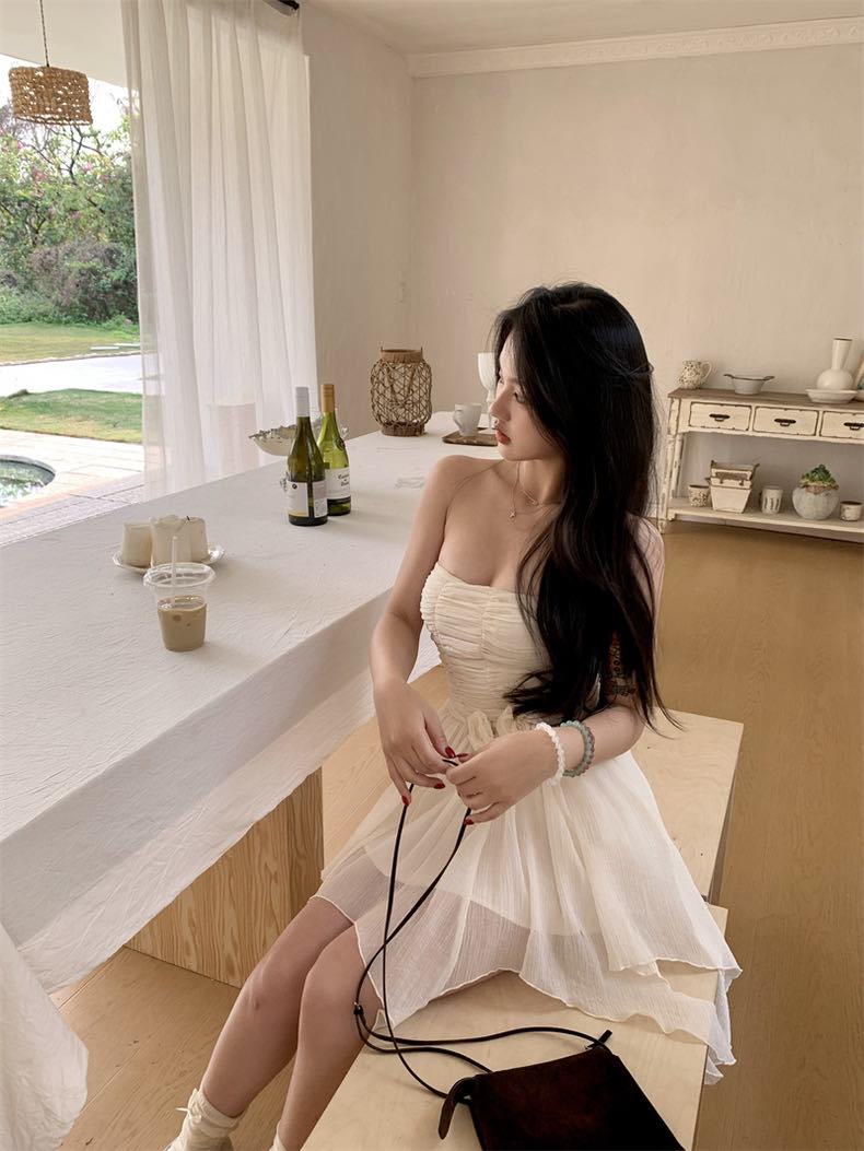 Almond Mesh Tube Dress