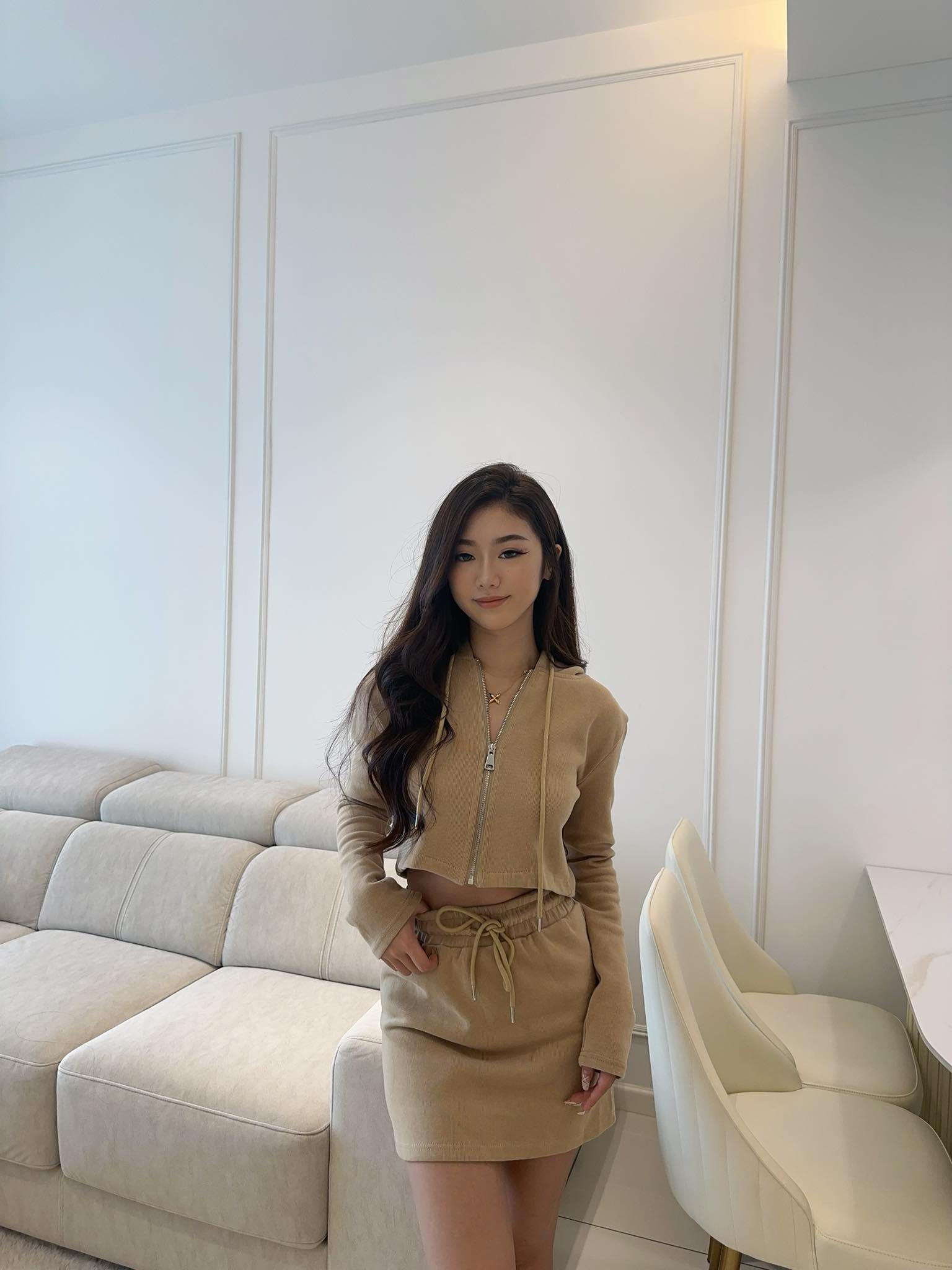 Khaki Hoodie & Skirt Set