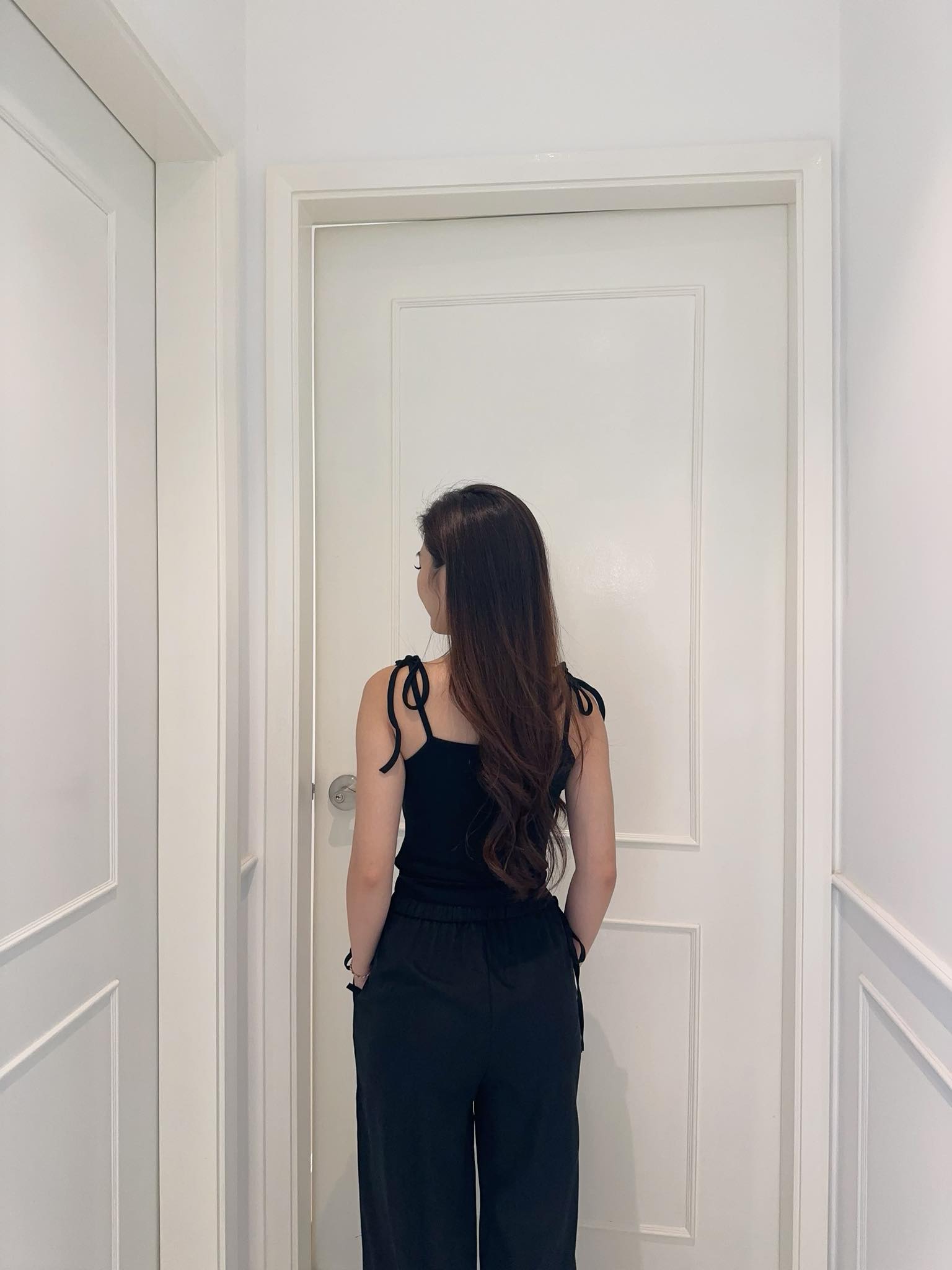 Ribbon Black Top & Long Pants Set