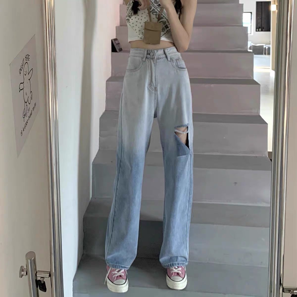 Two toned ripped denim jeans