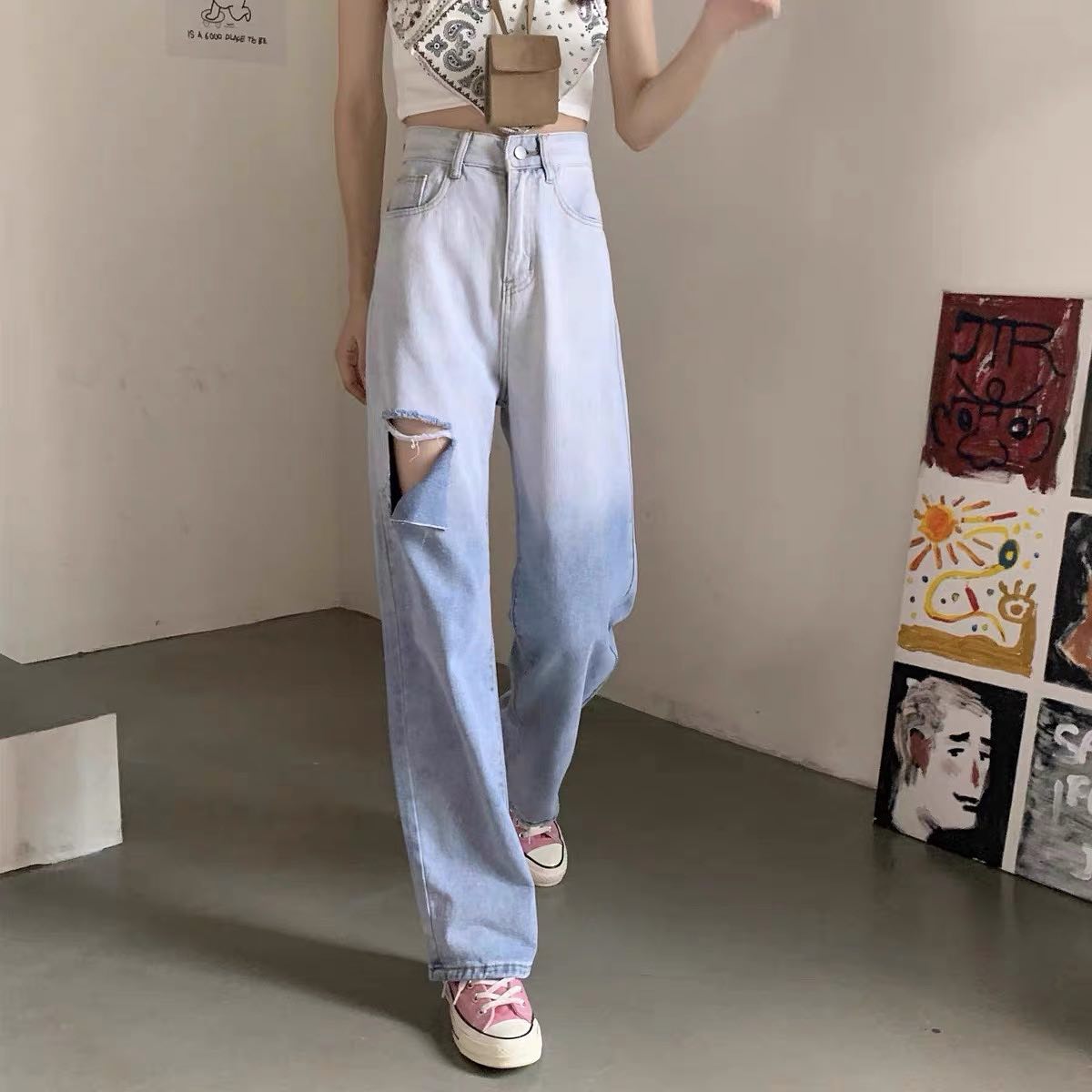 Two toned ripped denim jeans