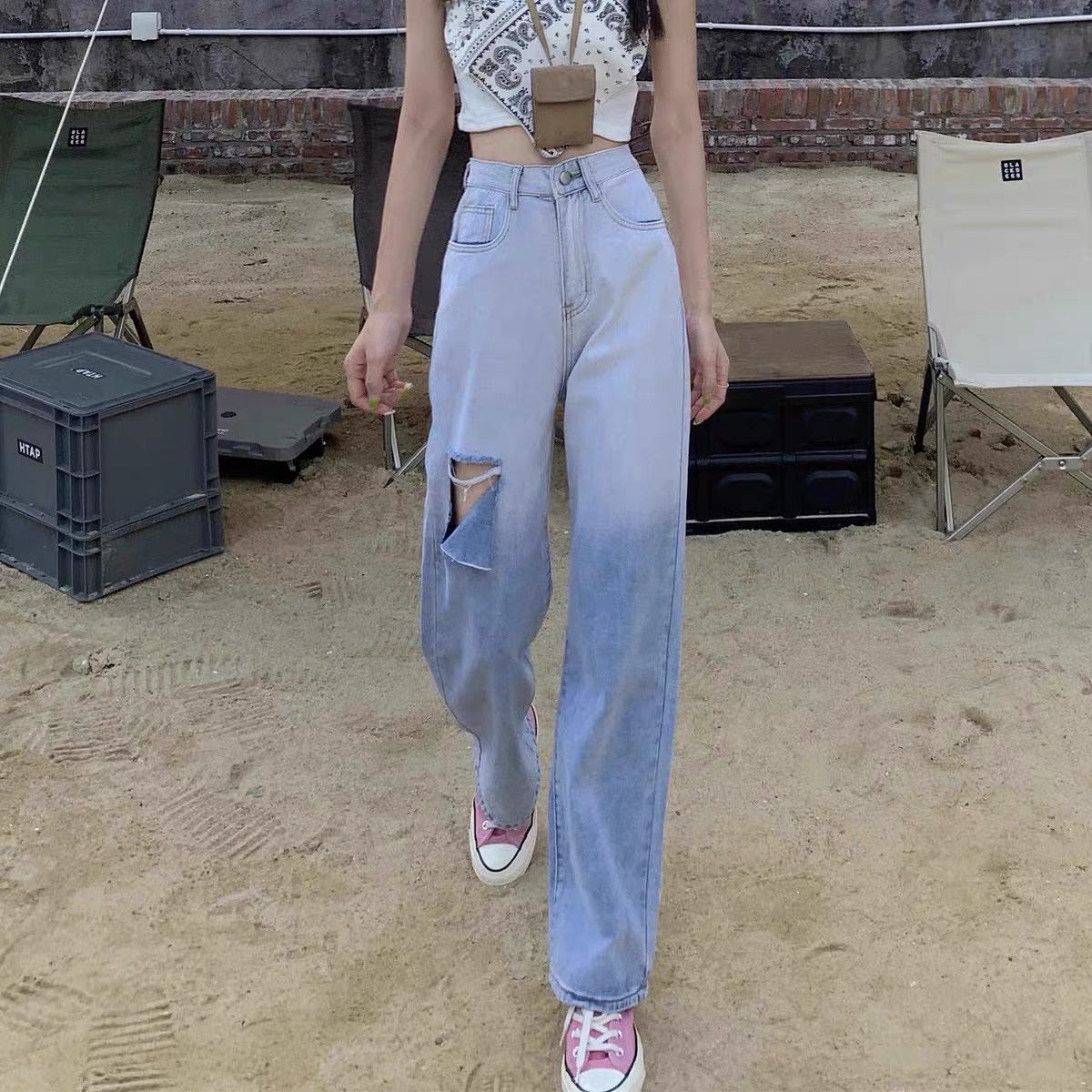 Two toned ripped denim jeans