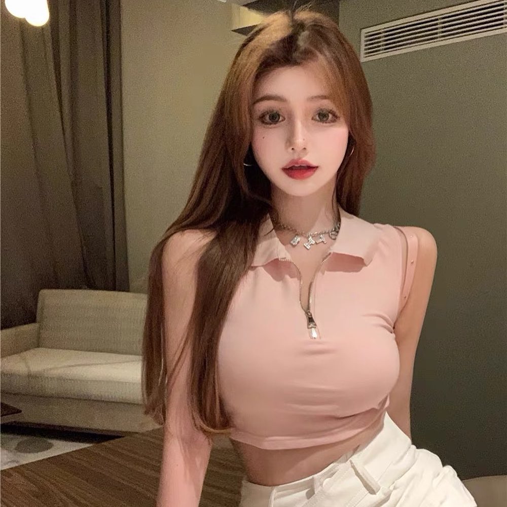 Zipper polo crop top
