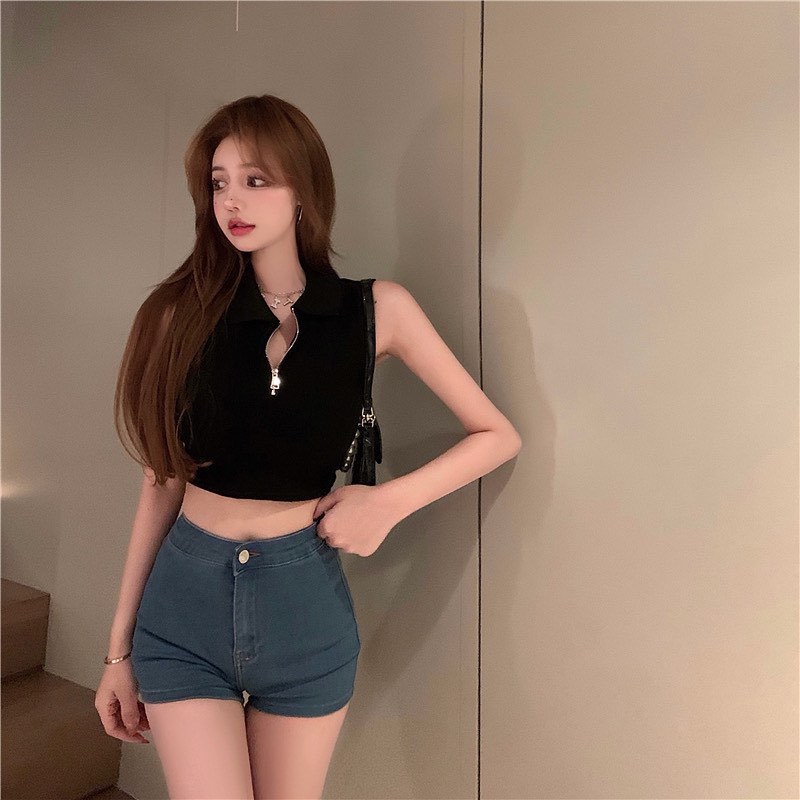 Zipper polo crop top