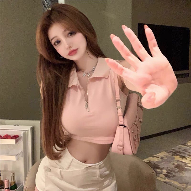 Zipper polo crop top