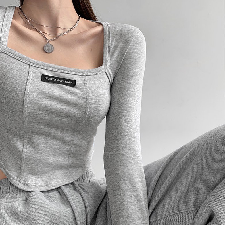 Valerie square neck long sleeve crop top