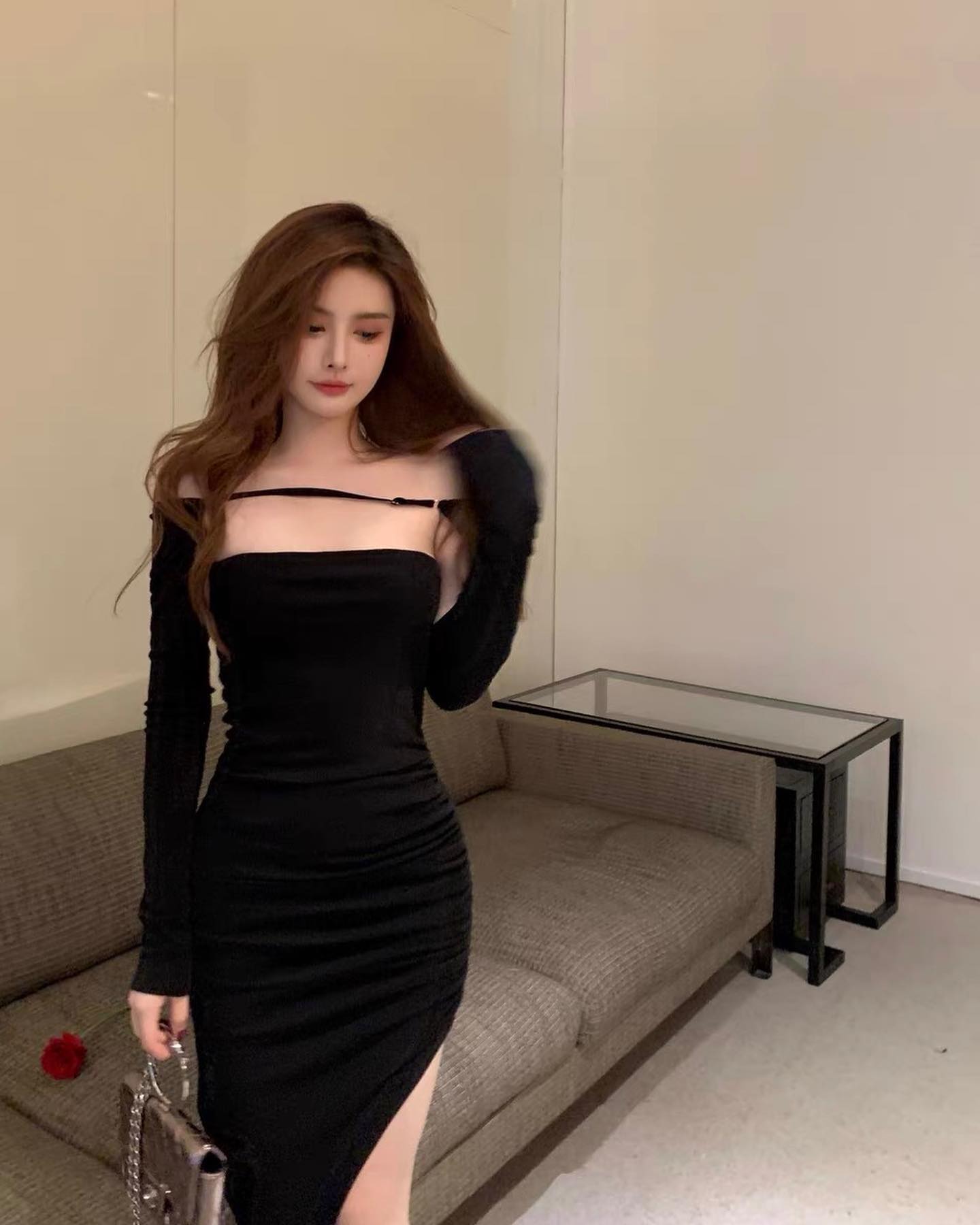 Off shoulder dress with sleeves