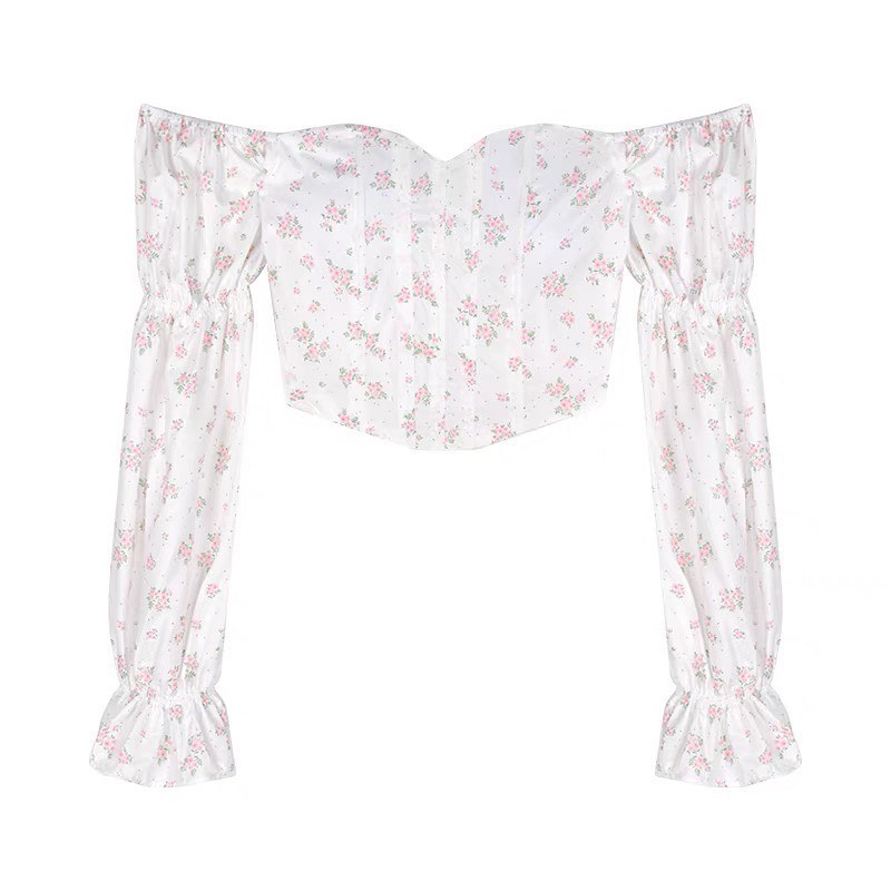 White puffy sleeve floral blouse
