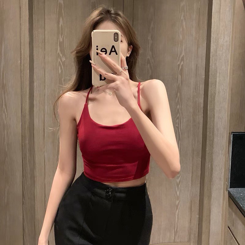 Cross back padded halter neck top