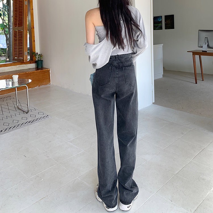 Baggy black denim straight pants