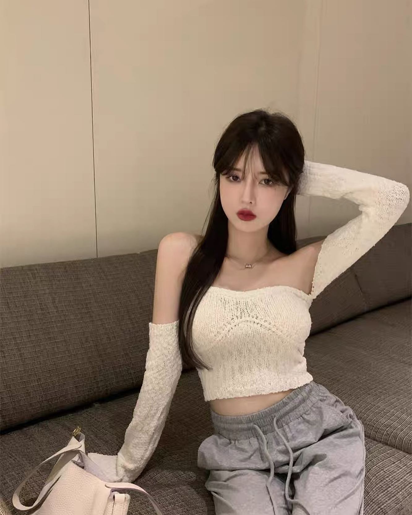 White knitted off shoulder top