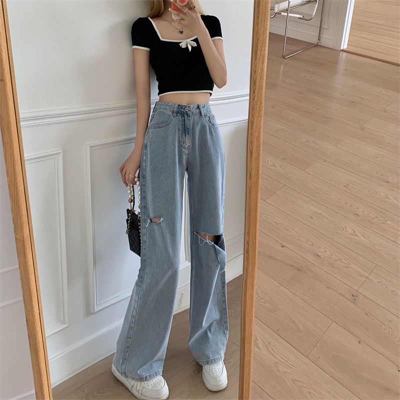 Ripped high waist denim pants
