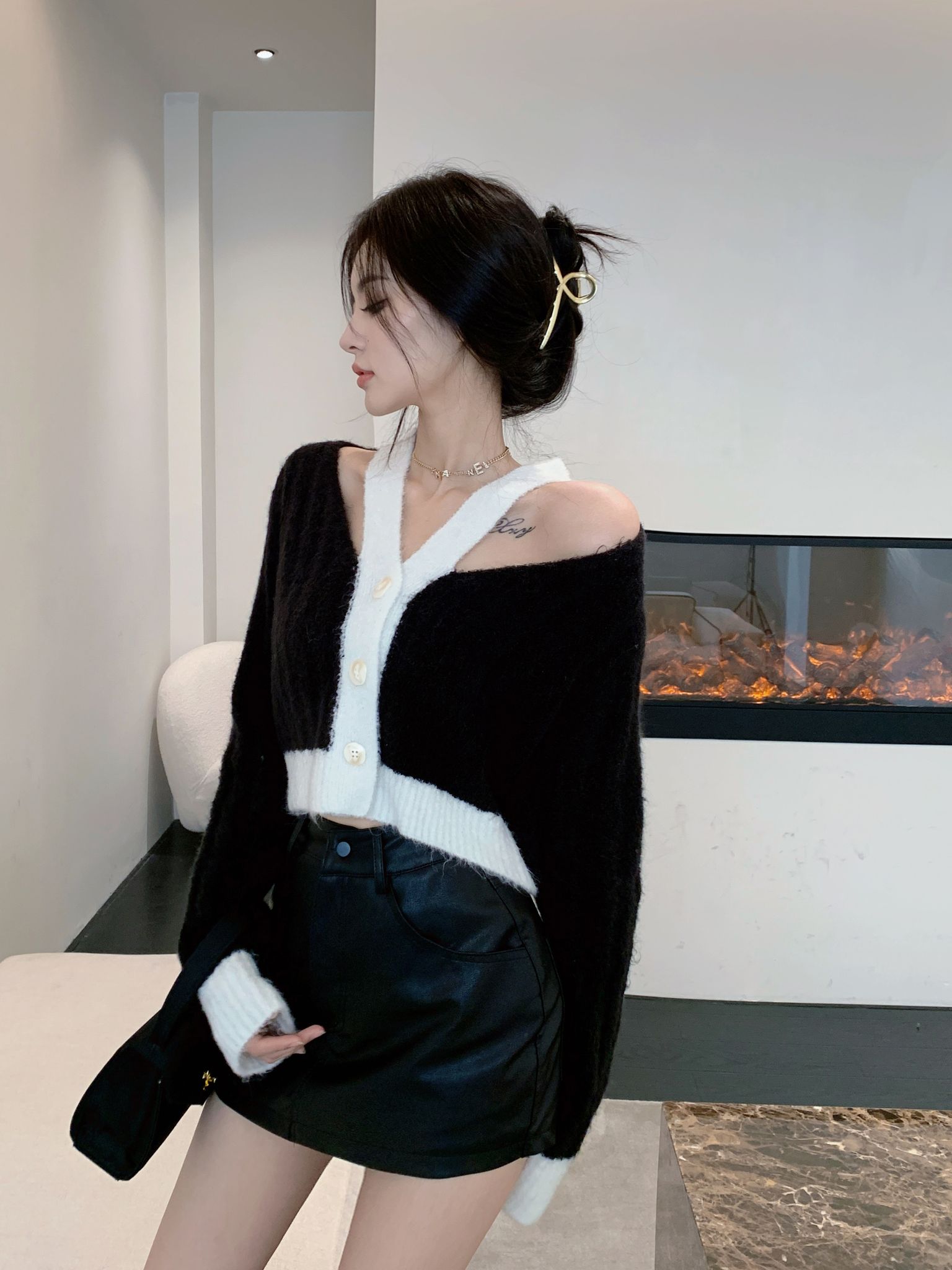 Furry Knitted V Neck Blouse