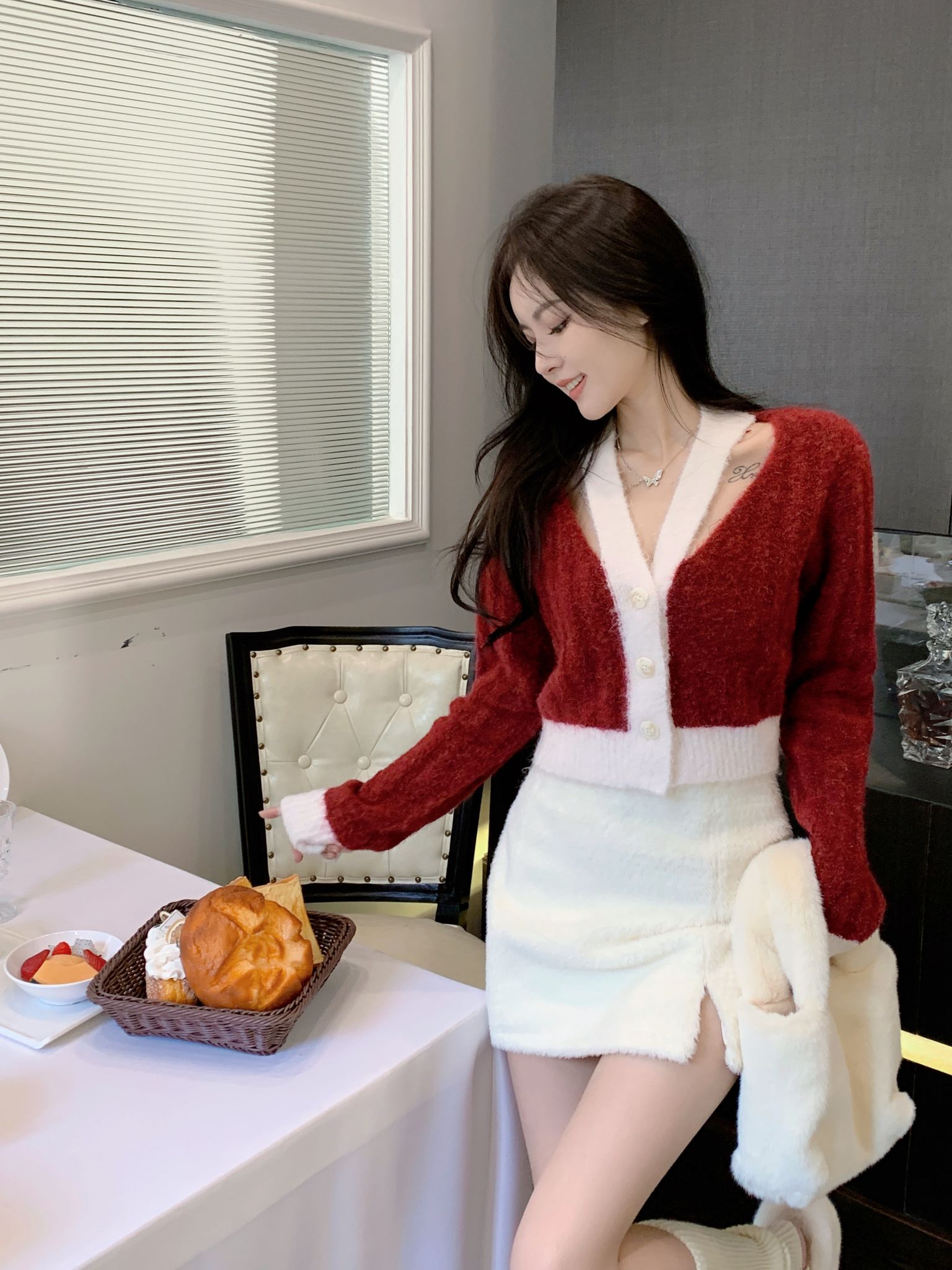 Furry Knitted V Neck Blouse