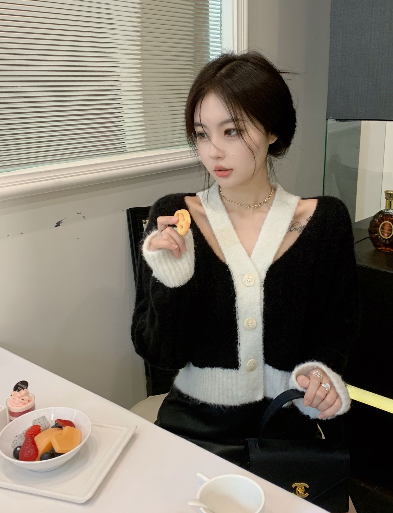 Furry Knitted V Neck Blouse