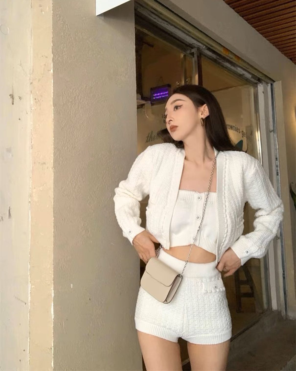 Knitted Cardigan, Tube & Shorts Set Wear