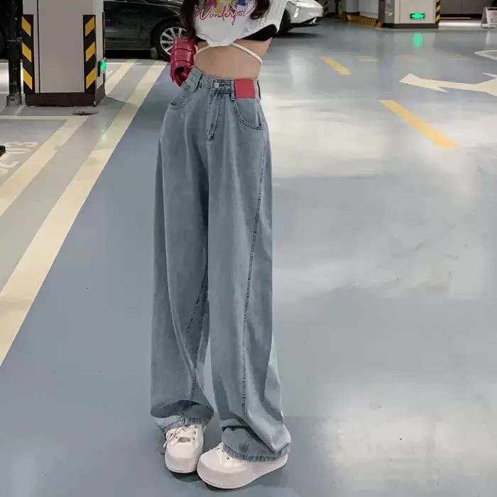 Pink Patch Denim High Waist Long Pants