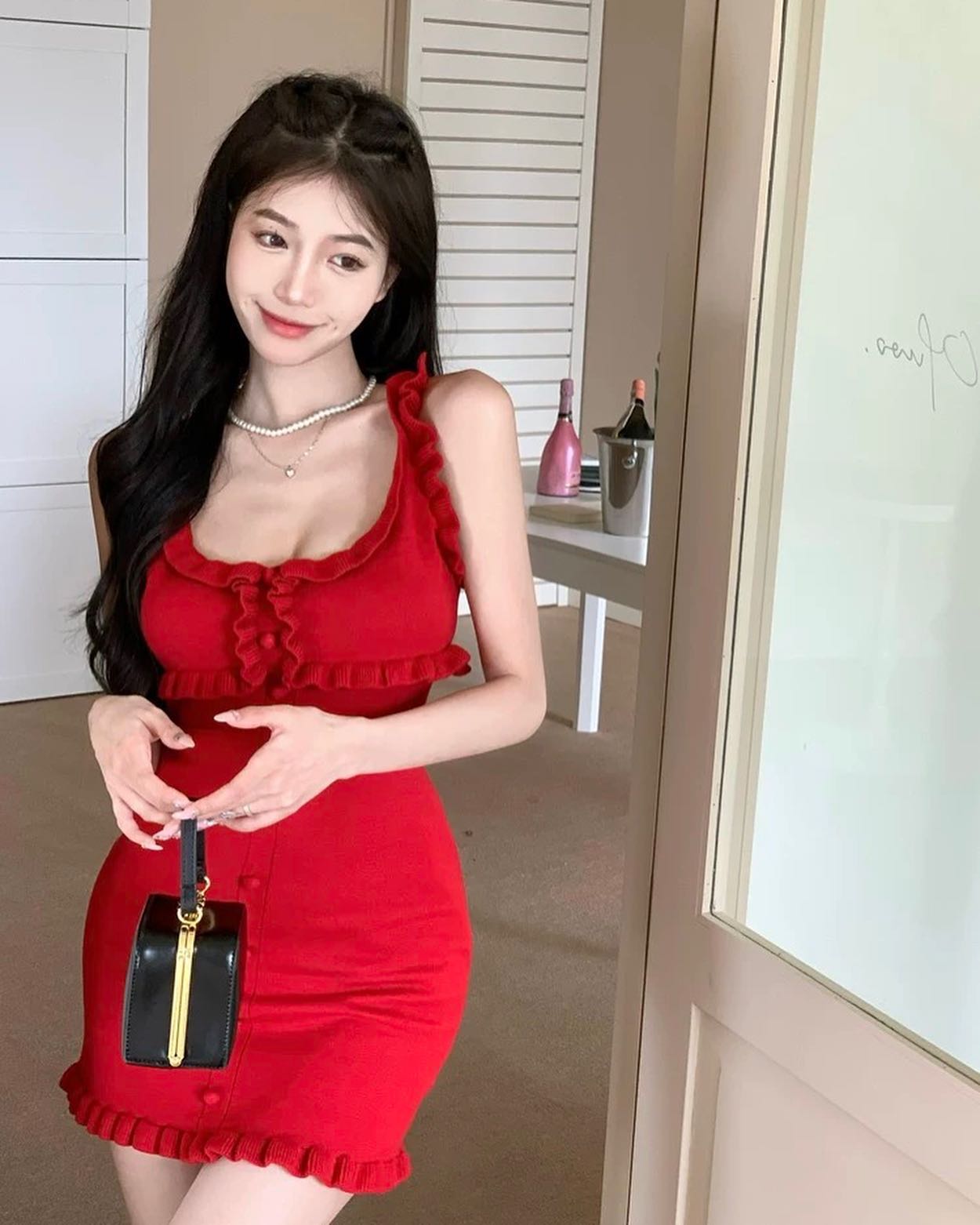 Ruffled Sleeveless Red Dress