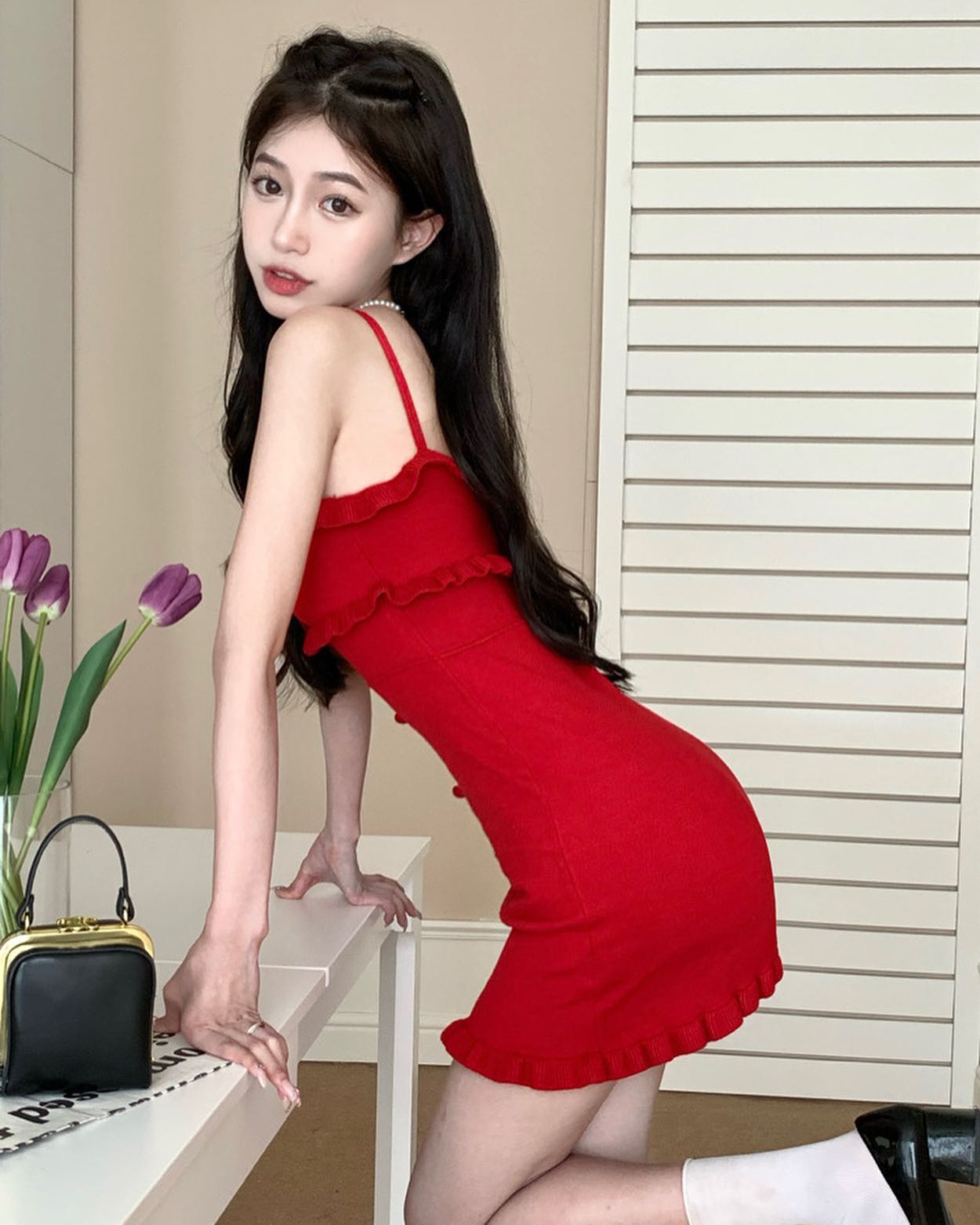 Ruffled Sleeveless Red Dress