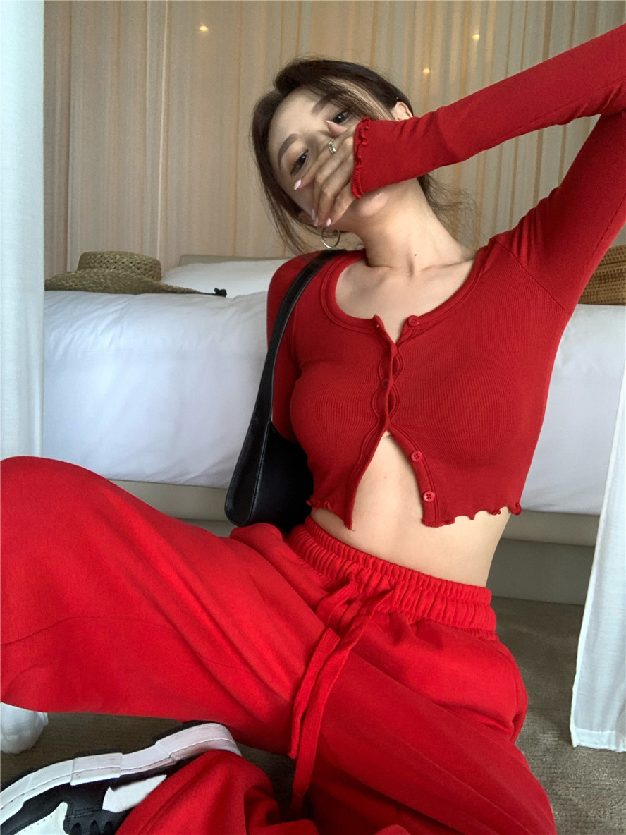 Red Long Sleeve Top & Pants Set