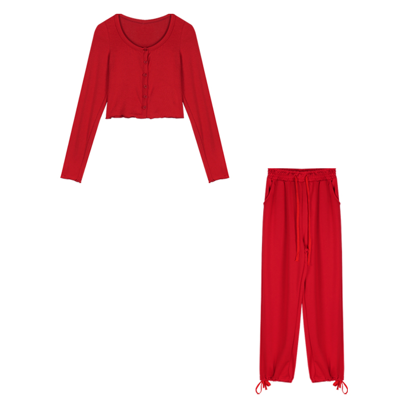 Red Long Sleeve Top & Pants Set
