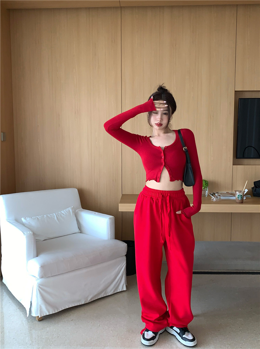 Red Long Sleeve Top & Pants Set
