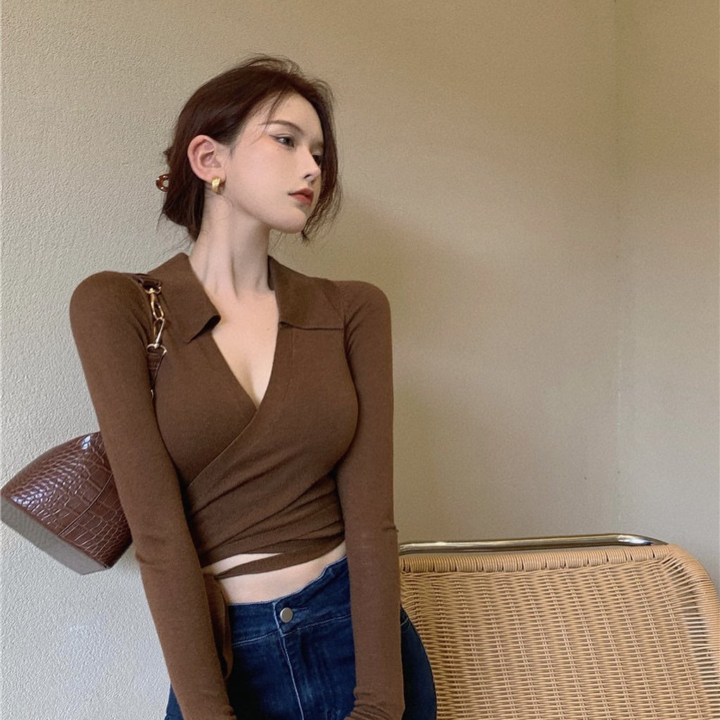 Wrap over long sleeve top