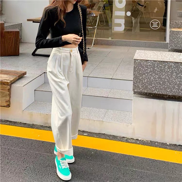 High waist straight pants