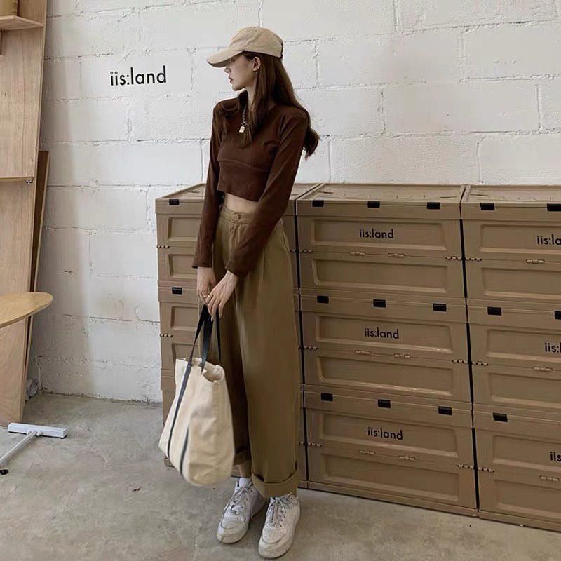 High waist straight pants